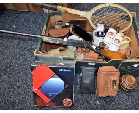 Boxes and Objects - a Diana Model 15 air rifle; a Zenit-E SLR camera; a Polaroid camera Limited Edition Instant gift pack; a 