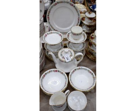 A Paragon Belinda pattern part dinner and tea service, comprising dinner plates, salad plates, side plates and bowls, teapot,