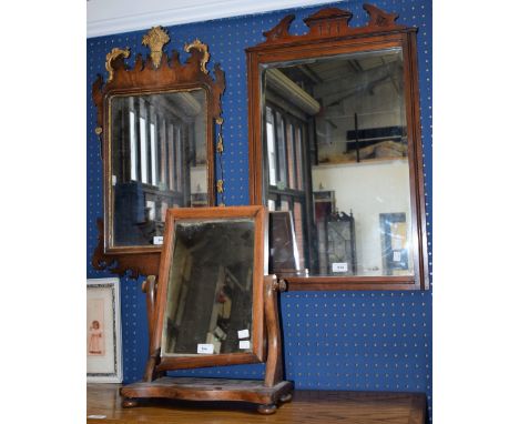 A 19th century Vauxhall mirror; another, similar; a dressing table mirror (3)