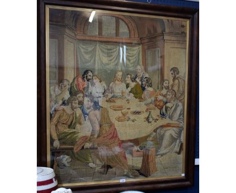 A woven textile panel/'tapestry', The Last Supper, rosewood frame, 131cm x 114cm overall