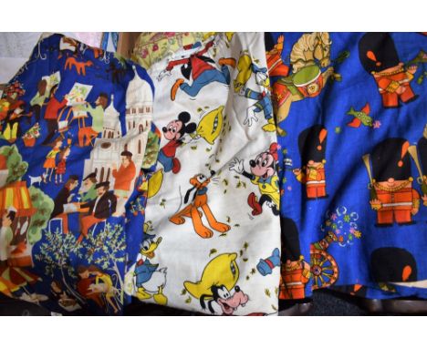 Textiles - a pair vintage nursery curtains, Pop Parade; another pair, Disney's Mickey Mouse and Friends; etc