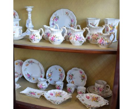 A collection of Royal Crown Derby Posies pattern, including jugs, candlesticks, gilt edged pedestal trinket dishes, others, s