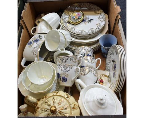 Ceramics - a Royal Crown Derby Surrey white part tea service including teapot, bread and butter plates, tea cups and saucers,