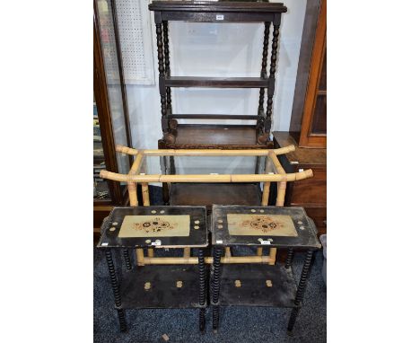 An early-mid 20th century combination serving trolley/card table; a similar serving trolley; an aesthetic movement inspired c