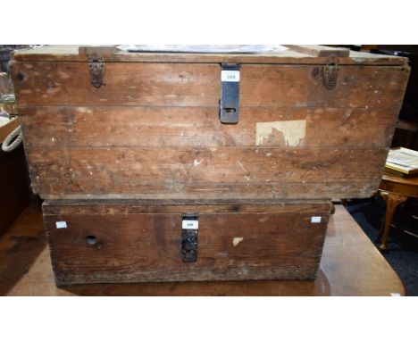 An early 20th century pine tool trunk; another, similar, smaller (2)