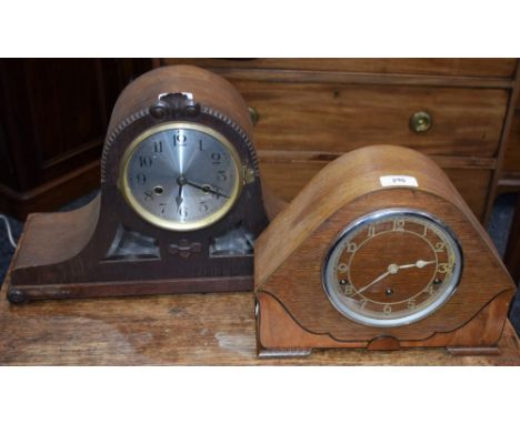 An early 20th century mantel clock, oak cased, silvered dial with Arabic numerals, minute track, twin winding holes, Westmins