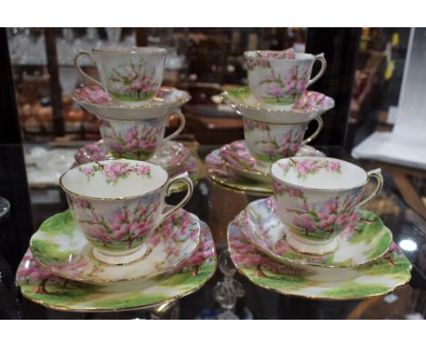 A Royal Albert Blossom Time pattern part tea set, comprising six cups, saucers and side plates, all second quality (18)