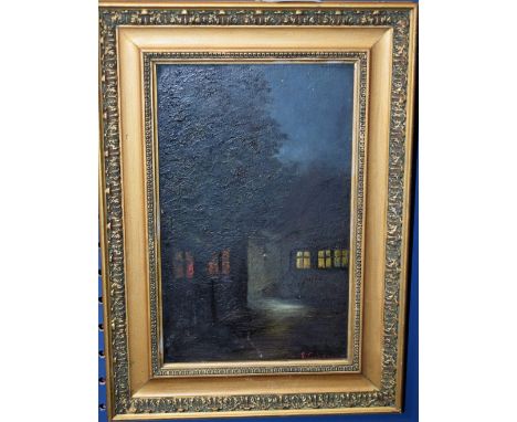 E. ColemanCottages at Nightsigned, oil on panel, 27.5cm x 17cm