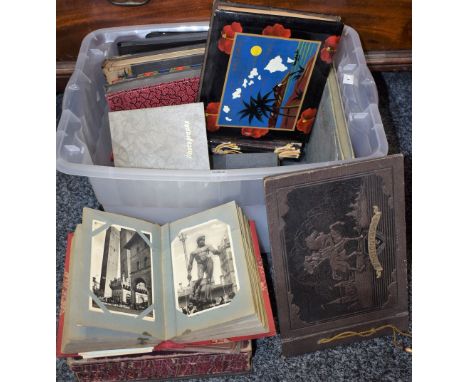 An early 20th century album of Italian Grand Tour postcards, b/w and sepia, red cloth album; a collection of photograph album