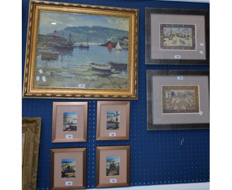 Pictures and Prints - a set of four Russian architectural studies, each 10.5cm x 7.5cm; a pair of Persian style prints, Playi