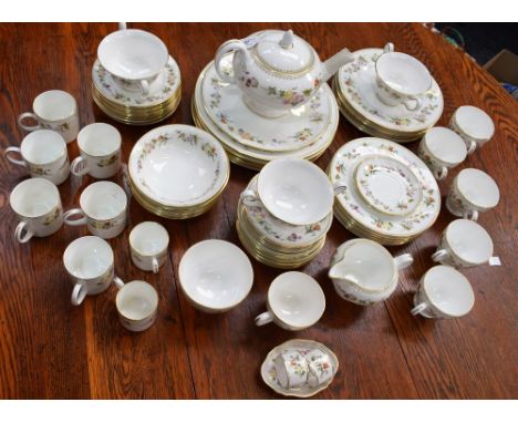 A Wedgwood Mirabelle pattern dinner and tea service, for six, comprising dinner plates, side plates, cups and saucers, bread 