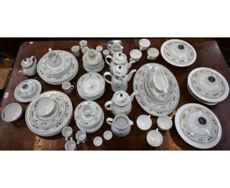 A Royal Doulton Provençal pattern dinner service, comprising dinner plates, salad plates, side plates, dessert bowls, vegetab