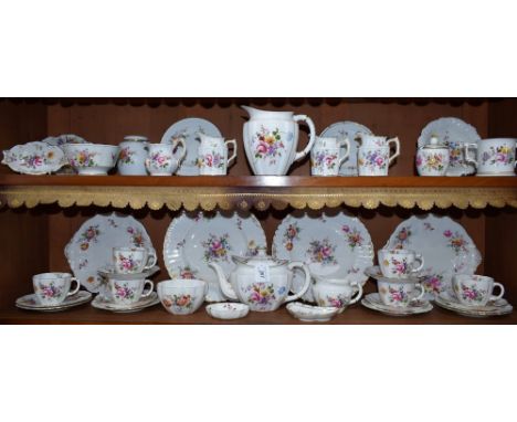 A Royal Crown Derby Posies pattern tea set, comprising teapot, milk jug, sugar bowl, six cups, five saucers, six tea plates; 