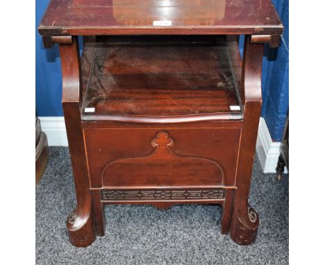 An unusual mahogany commode, incorporating tastes from the Arts and Crafts and Chinese Chippendale periods, 67cm high