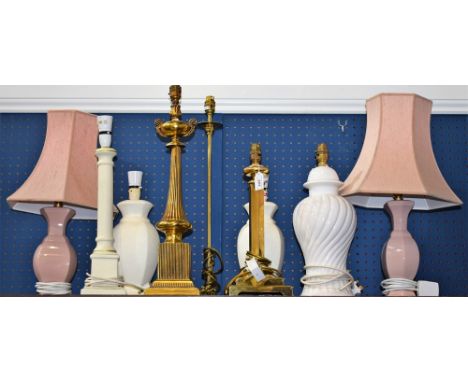 Lighting - a classical style brass table lamp; other contemporary brass and ceramic lamps (9)