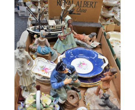 A Royal Doulton figure, The Lobster Man, HN2317; Capodimonte figures; Royal Crown Derby Posies pattern trinket dishes; Coalpo