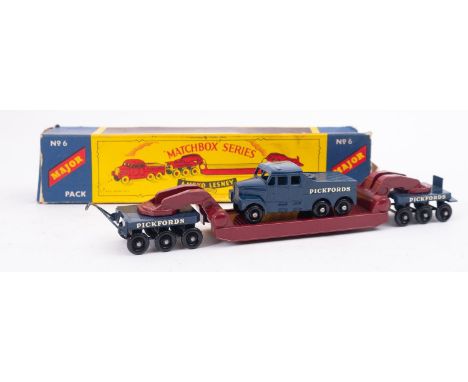 Matchbox Major No.6 Pack Scammell 6x6 Tractor and 200 Ton Transporter in 'Pickfords' livery, in a blue and yellow pictorial b