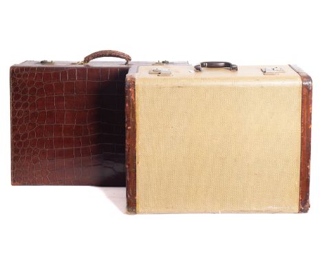 An Army & Navy brown leather simulated crocodile skin suitcase and one other suitcase (2) 