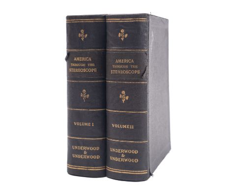 A boxed set of 'America Through The Stereoscope' by Underwood and Underwood in gilt tooled American cloth book cover case (un