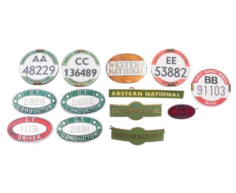 Three 'Eastern National' enamel cap badges, together with  a 'Western National' enamel cap badge  and none other various badg