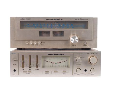 A Marantz model 2050 AM-FM Stereo tuner, together with a Marantz PM 450 Console Stereo Amplifier (2)