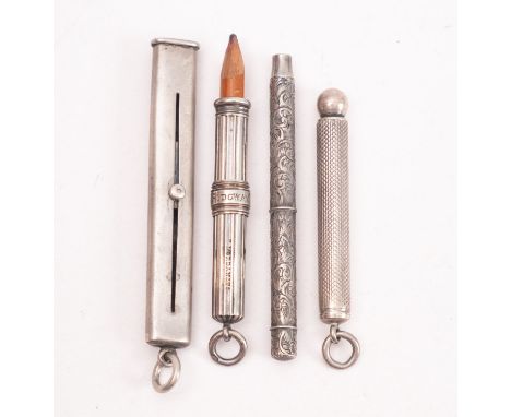 Sampson Mordan & Co. Two silver pencil holders, together with two white metal propelling pencils (4) 