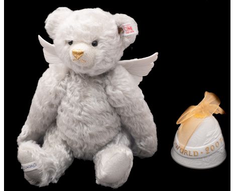 A boxed Lladro Steiff bear, 'Angel Bear', with white porcelain wings and a white porcelain bell (2007), 28cm.