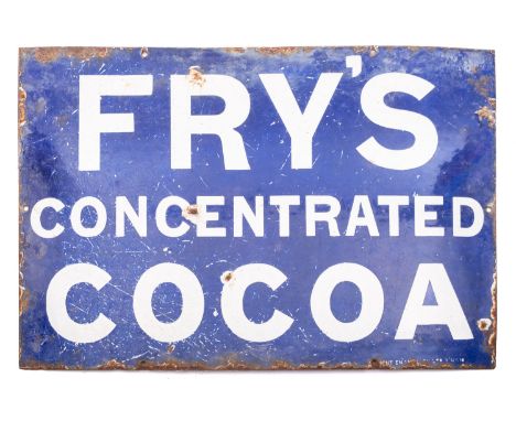 A 'Fry's Concentrated Cocoa' blue enamel advertising sign, 48cm x 33cm. 