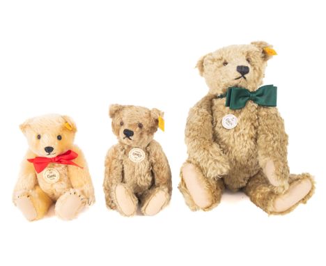 A Steiff Classic 1920  mohair Teddy bear with green bow tie, 38cm. together with a smaller Classic 1920 bear and a Classic 19