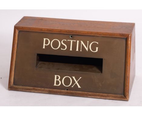 Lynton Post Office. An early 20th century oak , brass and enamel counter top 'Posting Box' , 26x24x27cm