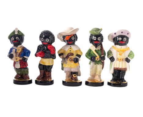 Carlton Ware. A group of five various trail Golly figures with certificate ' Gold base Trail Set 5 (5)* These items are liste