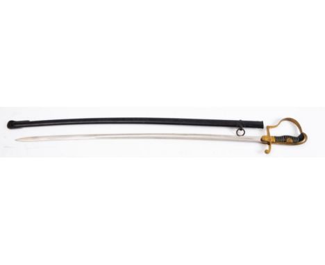 A German Army Officer's sword, maker Robert Klaas, Solingen, the slightly curved single edge blade with fuller over a gilt br