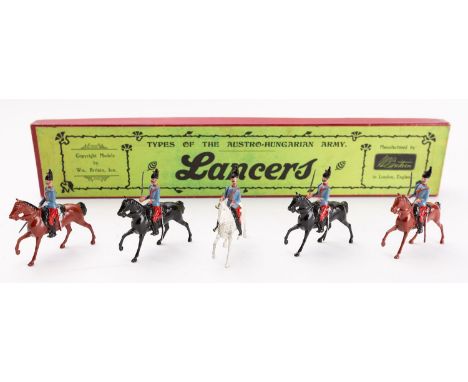 Britains toy soldiers, set 175, Types of the Austro-Hungarian Army: Lancers, 5 mounted figures, printers type box