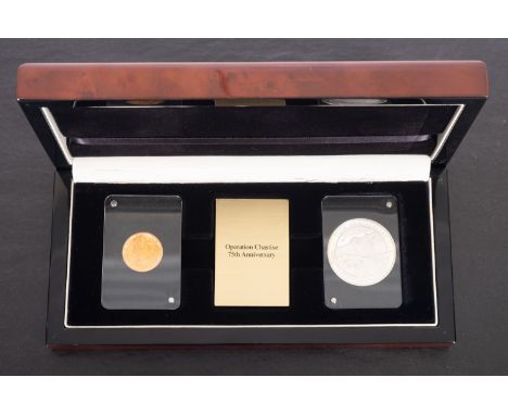 A Gibraltar 'Operation Chastise' commemorative set. of two coins including  22ct gold pond coin (Piedfort) 19g with silver fi