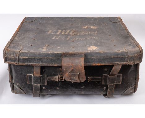 A leather trunk formerly the property of Maj Edward B Herbert, 17th Lancers and ephemera, 30 cm high, 77 cm wide, 63 cm long.
