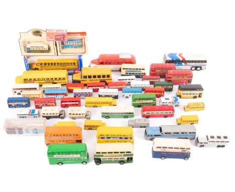 BUSES & COACHES. 63 boxed Lledo double and single deckers; a boxed Siku US School Bus; and approx. 50 unboxed by various make