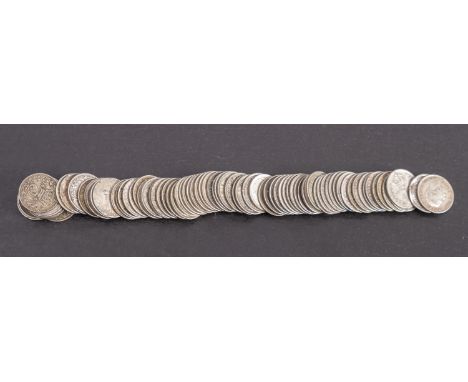 A tube of silver 3d, including Victorian. 
