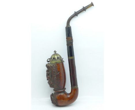 A carved walnut pipe with dog and master 
