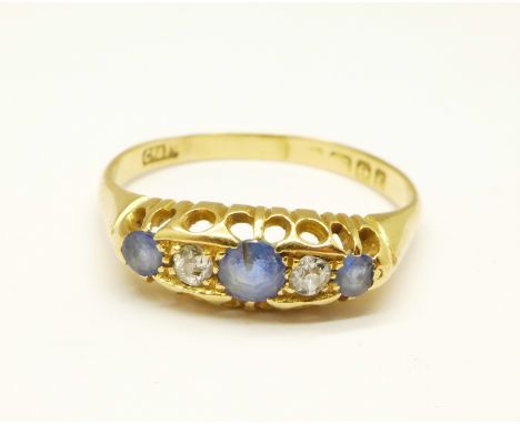 An 18ct gold, sapphire and diamond ring, Birmingham 1905, 2.8g, S 