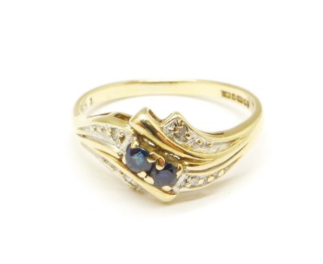 A 9ct gold, sapphire and diamond ring, 1.7g, L 