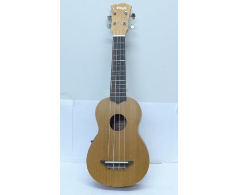 A Stagg ukelele and three instruction manuals 