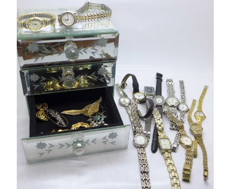 A collection of lady's watches including Limit, Lorus, Timex, Sekonda and costume jewellery 