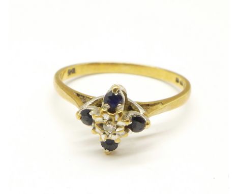 A 9ct gold, sapphire and diamond ring, 1.6g, M 