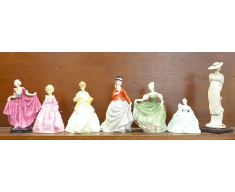 Seven figurines, Royal Doulton, Coalport, Royal Worcester and Giuseppe Armani 