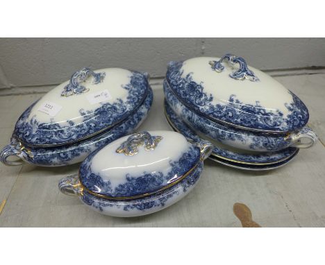 Three Victorian blue and white tureens, two plates and two ladles **PLEASE NOTE THIS LOT IS NOT ELIGIBLE FOR POSTING AND PACK