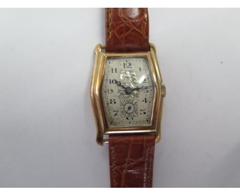 A 9ct yellow gold manual wind dress watch - 23mm case - approx weight 16 grams - running, hands adjust, glass chipped 