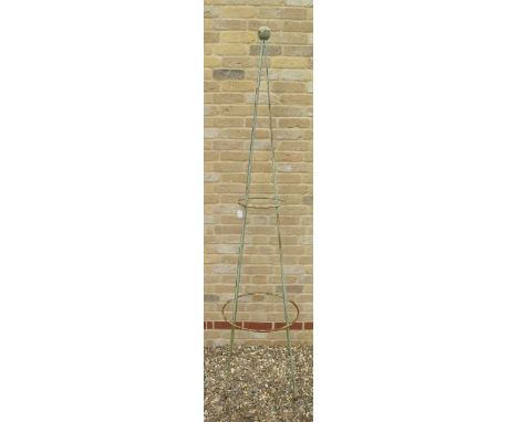 A hand forged wrought iron pyramid garden obelisk with ball finial - Height 217cm x Width 44cm 
