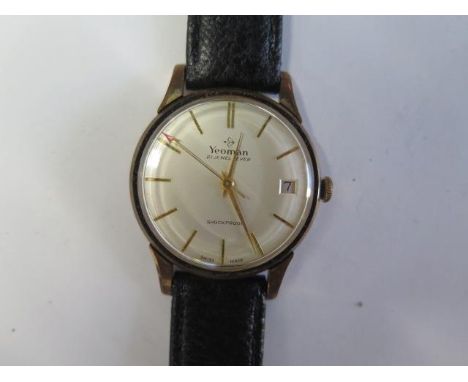 A 9ct yellow gold Yeoman 21 jewel manual wind wristwatch - 37mm case - running, hands adjust - approx weight 26 grams 