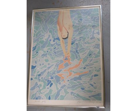 David Hockney (b 1937) signed artist proof dated 1970 'The Diver' used for the 1972 Munich Olympic Games - in a silvered fram