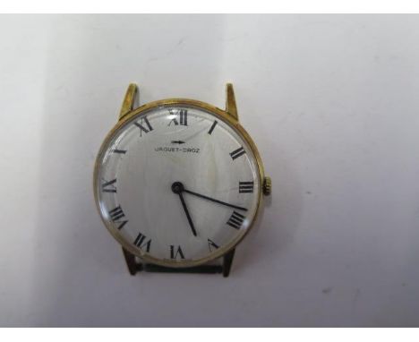 A Jaquet-Droz manual wind gold plated watch head - 33mm case - some usage marks, running, hands adjust 